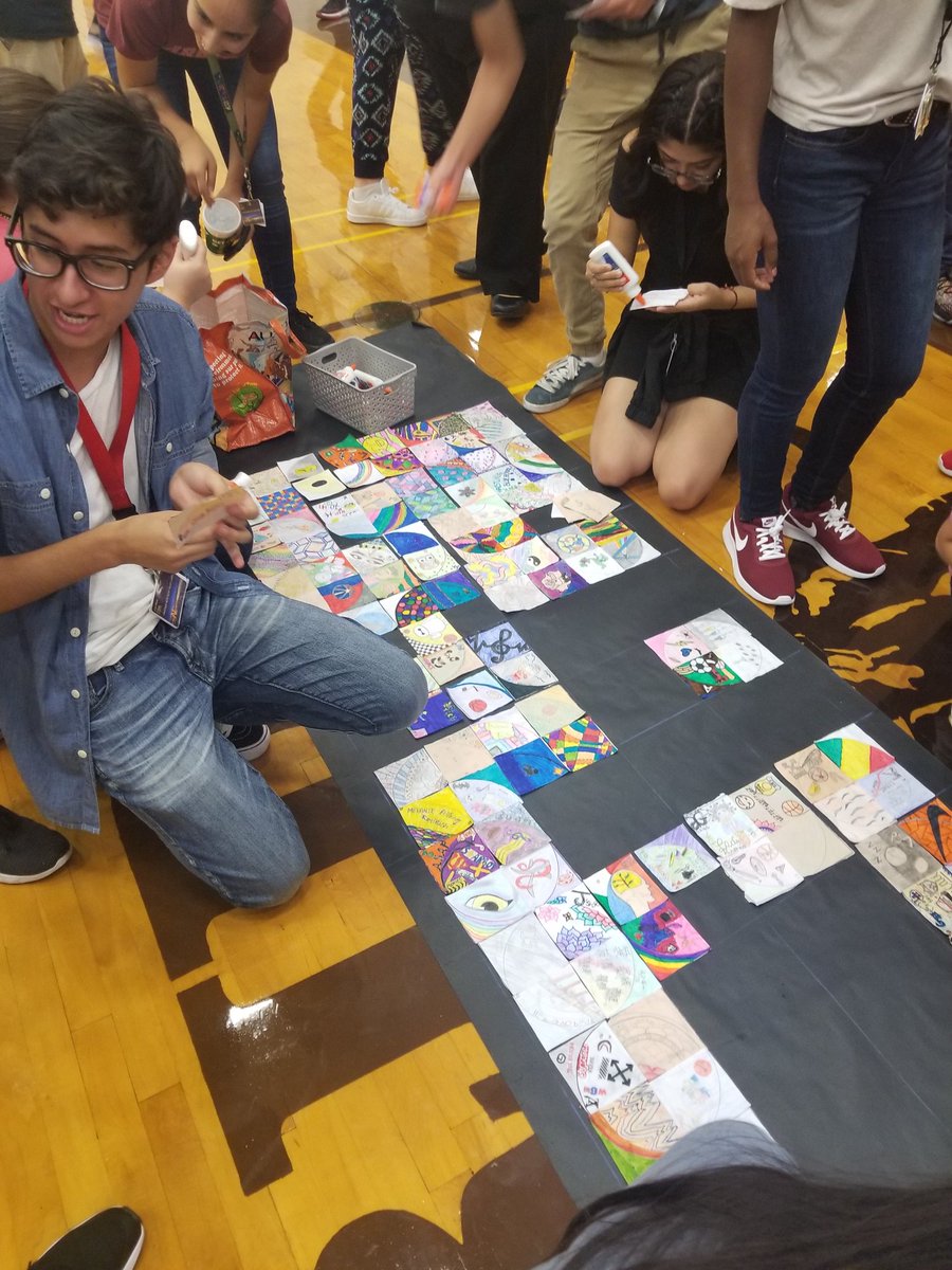 cynsationalcynd's tweet image. Austin New Tech Panthers creating a quilt to be passed down. Each square represents a student. The creation of the quilt is related to a story &amp;amp; lesson taught by NT Teachers &amp;amp; the collaboration of NT Teachers. 💛⭐ #ahspanthers #panthernewtech #ilovemyteachers #ilovemypanthers