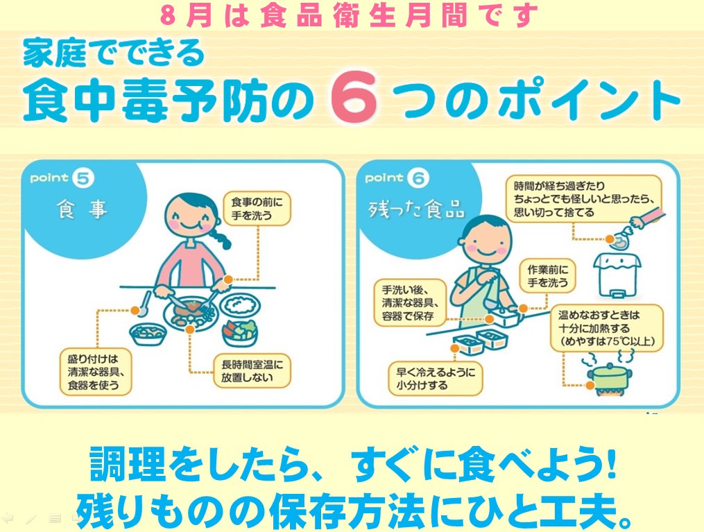 厚生労働省 on Twitter "【8月は 食品衛生月間 】 食中毒 に注意が必要な季節です。食中毒予防の6