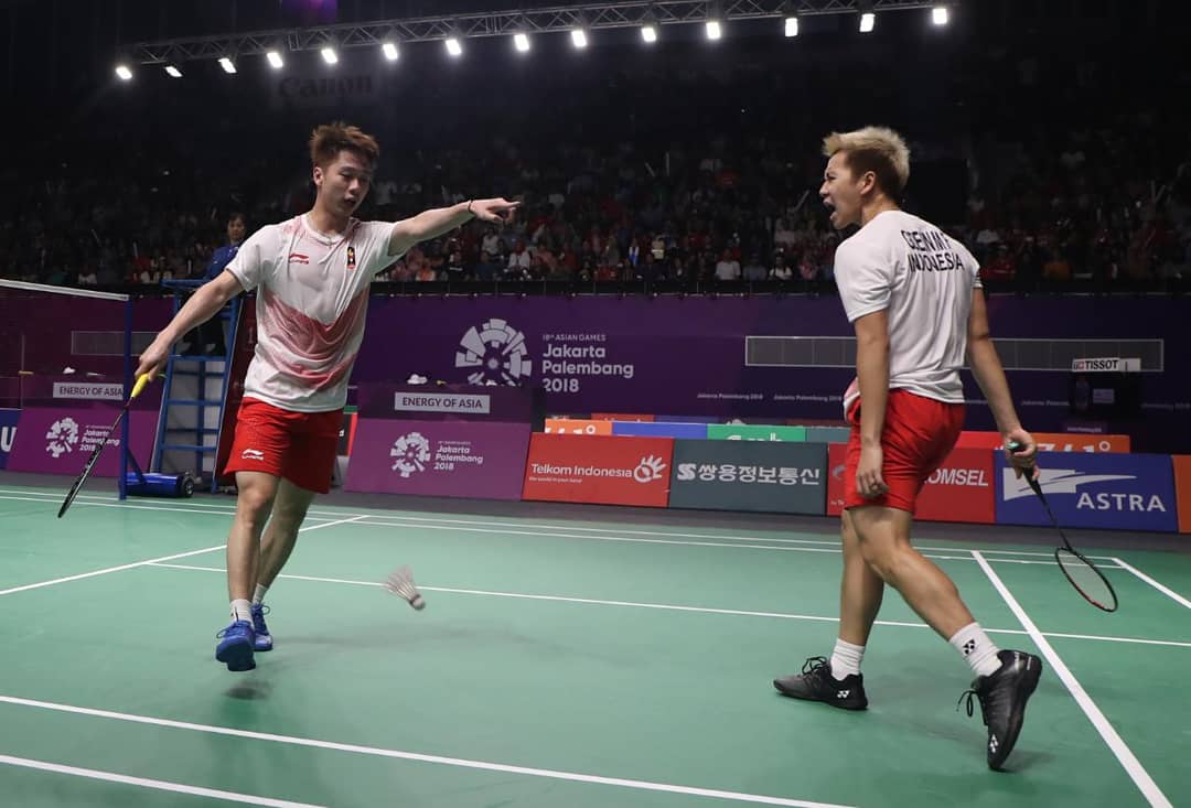 KEMENPORA_RI's tweet photo. Marcus Gideon &amp; Kevin Sanjaya. Tiga kata untuk ganda putra ini? 👏👏
.
#AsianGames2018 
#AsianGames 
#AyoIndonesia 
#IndonesiaJuara 
#AsianGamesKita https://t.co/d98fBpcemN