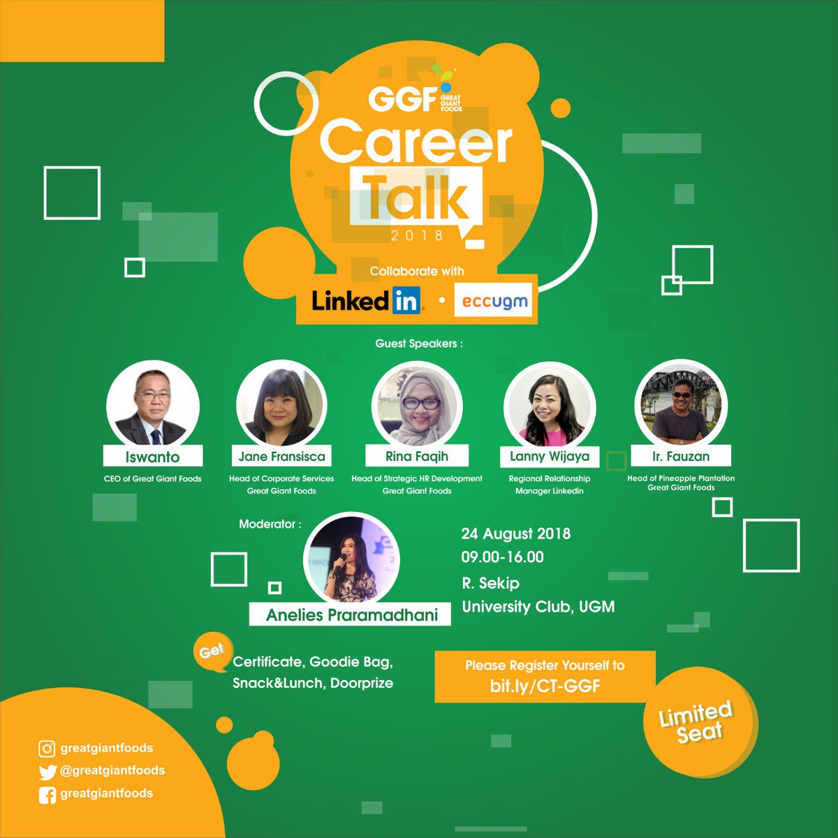jalanbhakti's tweet photo. 24th Career Days 1-2 September 2018 di Grha Sabha Pramana Lantai 1. 24th Career Days terbuka untuk umum dan Gratis! Selengkapnya: @eccugm
.
#NEWCD24 #eccugm #GreatGiantFoods #GrowGreatFun #CareerTalk https://t.co/3j9GYjuJ6E