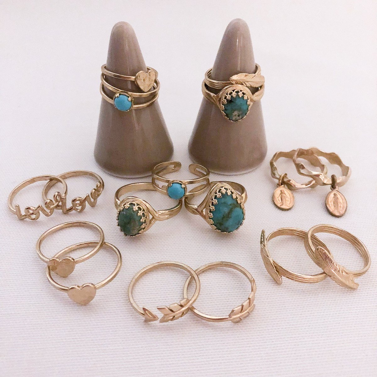 Sachi1103 Brass Gold Ring各種入荷しました ターコイズを重ねても素敵です Nifunifa Japan Japon Tokyo 東京 下北沢 Shimokitazawa Mexico メキシコ メキシコ雑貨 Brass Feather Heart Corazon Arrow Love Virgendemilagrosa