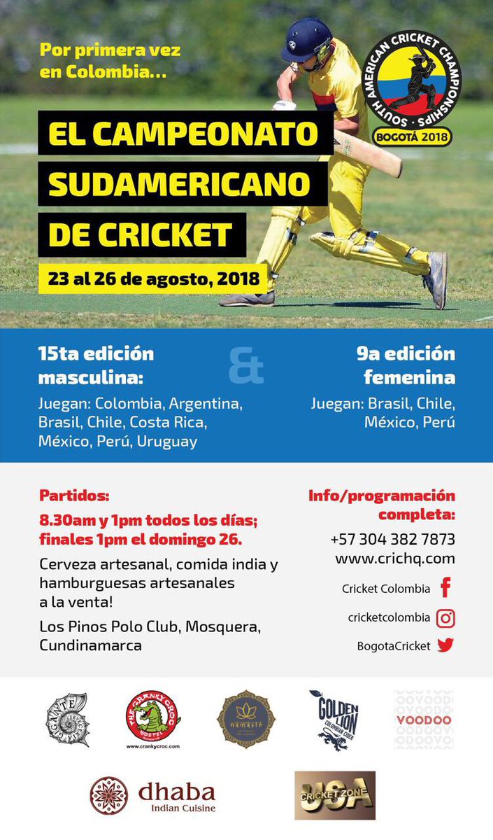 BogotaCricket's tweet photo. @thecompdog we know you love true cricket development. This week, the South American Champs β an entirely volunteer-run tournament β begins in Colombia. For the 1st time, it involves official ICC T20 internationals for the Brazil, Mexico & Chile women teams. Pls RT for awareness? https://t.co/U2IM2CAza3