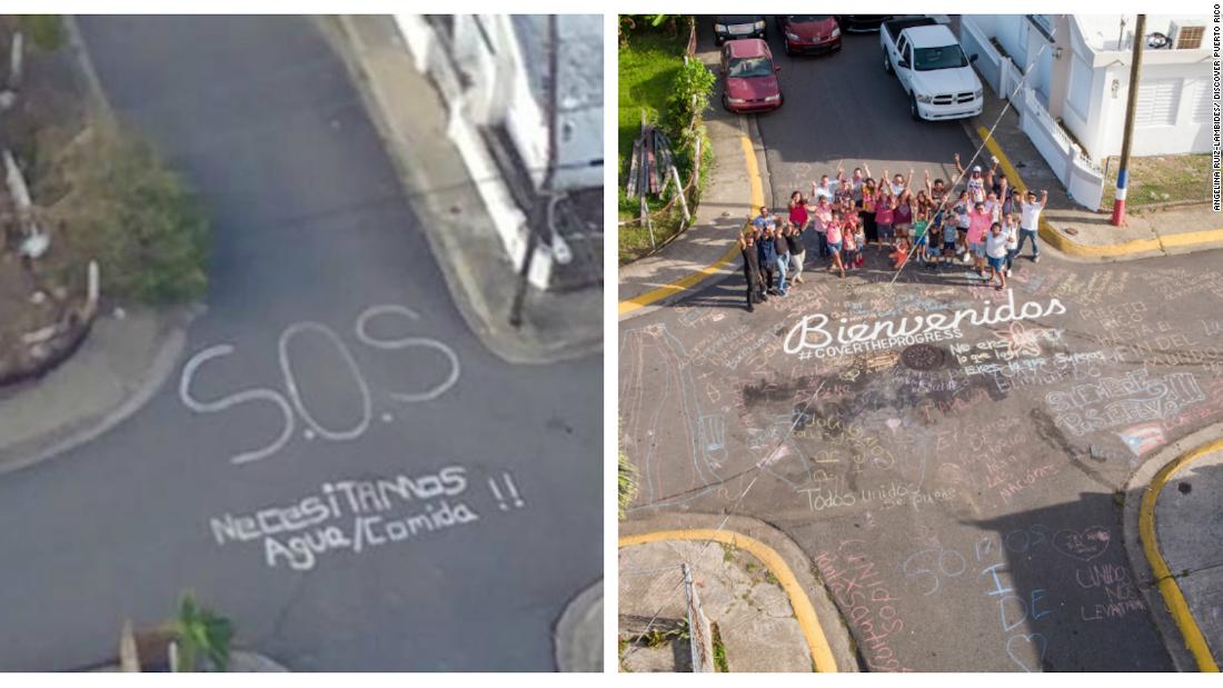 cnni's tweet photo. A Puerto Rican town wrote 'S.O.S.' in the street after Hurricane Maria. Now it has a new message: https://t.co/4b1OVKyexd https://t.co/qXXmnmENZA