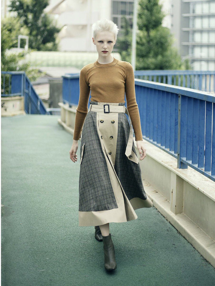 AMERI CHECK TRENCH SKIRT ベージュ | vrealitybolivia.com