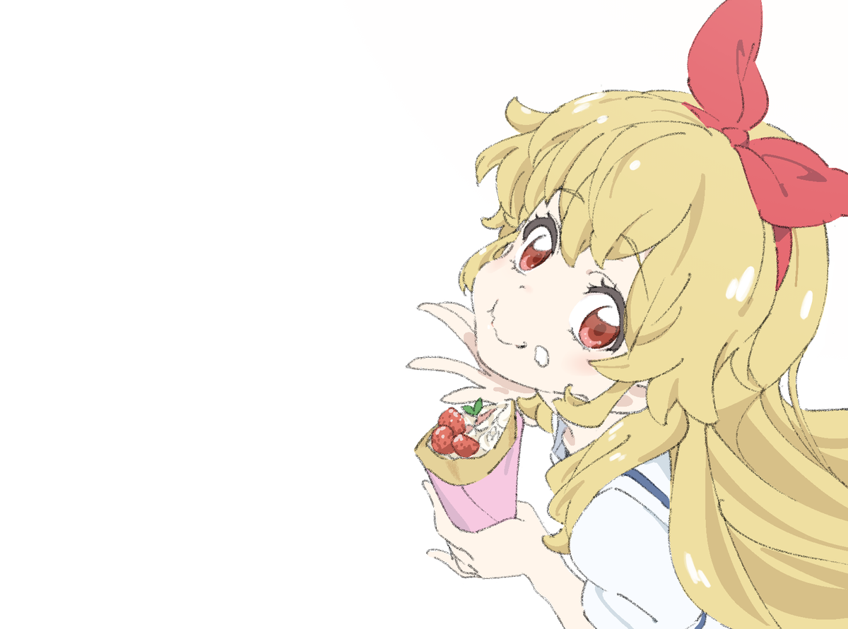 hoshimiya ichigo 1girl food solo blonde hair long hair food on face red eyes  illustration images