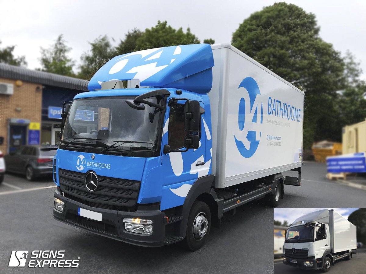 Cab wrap plus livery on #MercedesAtego for our customer <a href="/q4bathrooms/">Q4 Bathrooms</a> using @averydennisonvinyl.