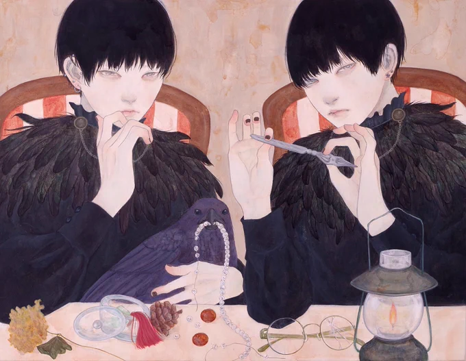 #平成最後の夏繋がらなくても良いですがこんな絵描いてます
その時自分が興味を持った事柄をテーマに制作をしています。
あと体温の低そうな少年を好んで描きます。 