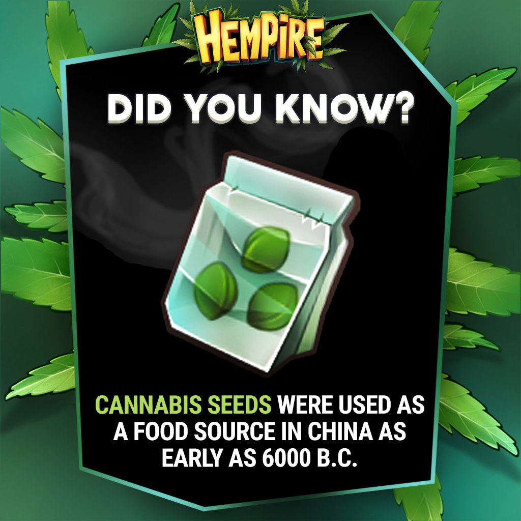 Hempiregame's tweet photo. Did You Know?
Cannabis Seeds were used as a food source in China as early as 6000 B.C.!! 😮

Early China was ahead of the times! 👍

#hempiregame #hempire #vansticky #stonedaf #weedfacts https://t.co/X1bN4V17kM