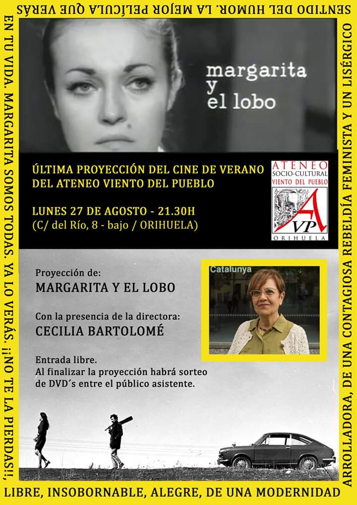 AteneoVP's tweet photo. El lunes 27 de agosto ponemos punto y final al cine de verano de este año, con la proyección de MARGARITA Y EL LOBO.

Película dirigida por Cecilia Bartolomé, quien nos acompañará  para la presentación y coloquio.

Después habrá sorteo de DVD´s entre el público asistente. https://t.co/etPvvOu9EH