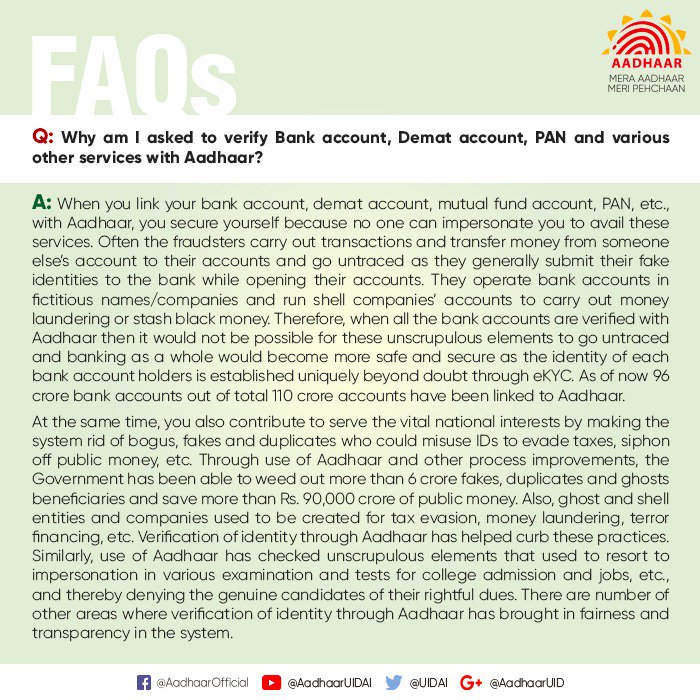 UIDAI's tweet photo. #AadhaarFAQs
By linking your Bank account, you secure yourself. https://t.co/47axZisuCO