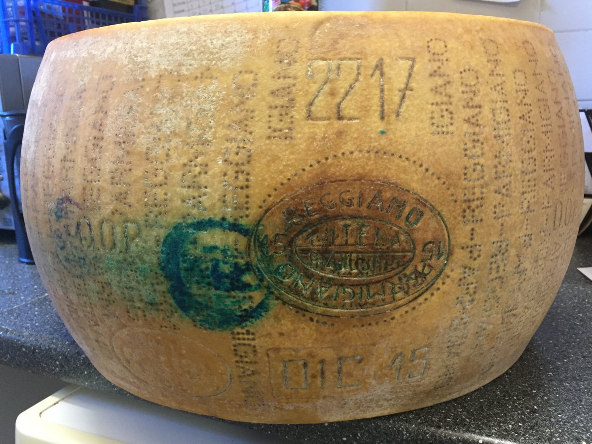 herbiedinburgh's tweet photo. Whole Parmesan delivered. Made December 2015.  Properly aged and absolutely stunning to taste. If you are in Stockbridge this PM you can taste some just after cutting. It is a completely mind blowing flavour. https://t.co/0L1exE0dT7