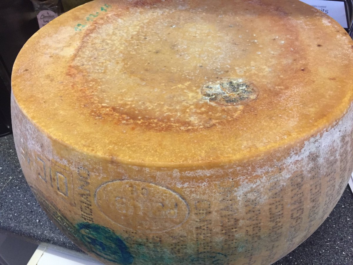herbiedinburgh's tweet photo. Whole Parmesan delivered. Made December 2015.  Properly aged and absolutely stunning to taste. If you are in Stockbridge this PM you can taste some just after cutting. It is a completely mind blowing flavour. https://t.co/0L1exE0dT7