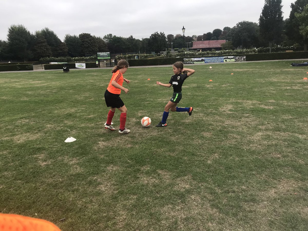 AFCW_Foundation's tweet photo. Lunchtime activities at today’s camp all girls having a great time and making friends and playing football #learningtolovethegame #ThisGirlCan 1vs1 skills, gauntlet, footgolf, matches, fun https://t.co/fIwOFqz7DU