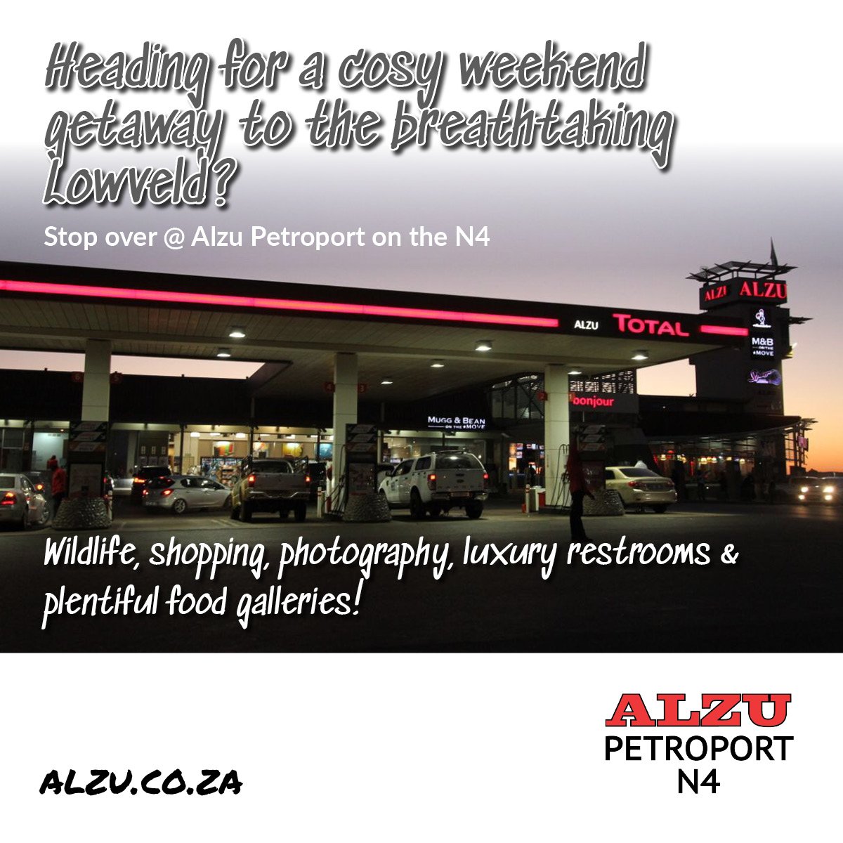 ALZU_N4's tweet image. Why wouldn’t you want to stop @ Alzu Petroport on the N4? It’s got everything you need and much more from a road trip stop! alzu.co.za  
#FUNstop #N4 #YUMMYfood