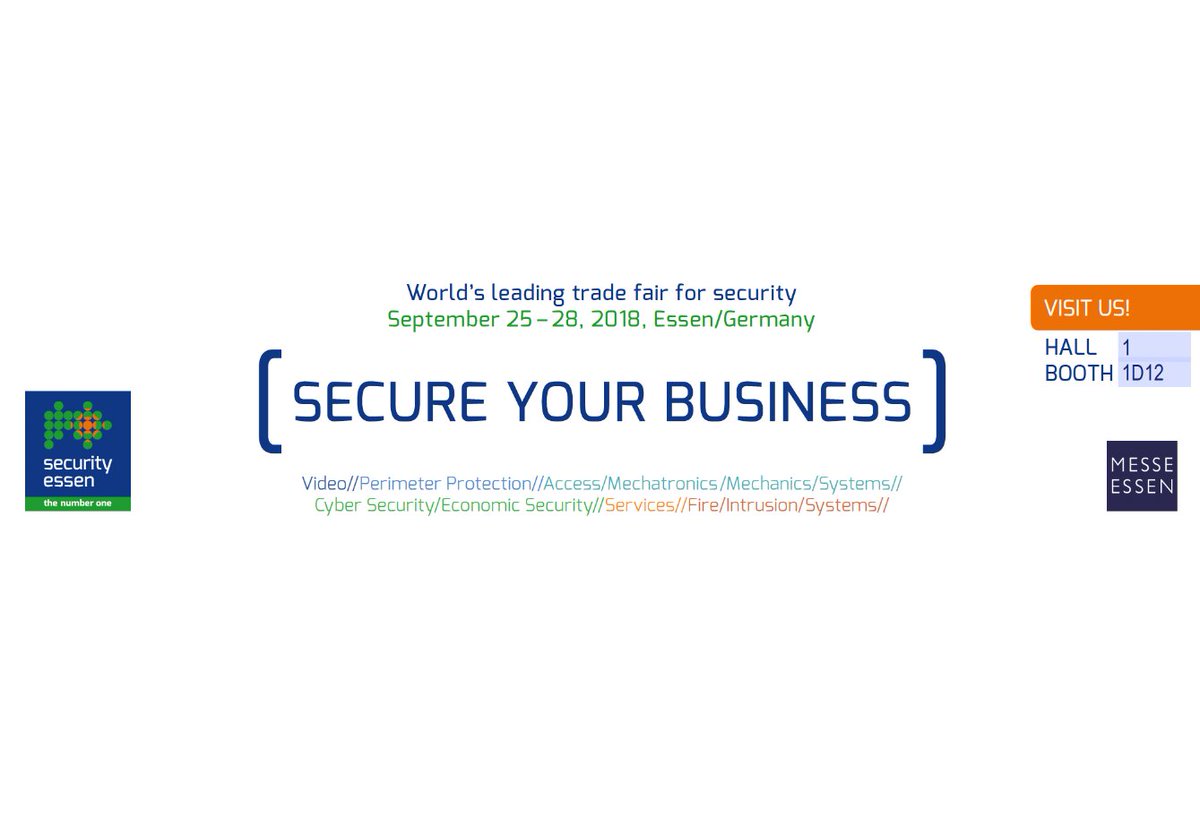 TrustedGlobal's tweet photo. Join us at the security fair in Essen September 25 – 28 2018. @PeerLohmann, Sales Manager at Trusted, is ready to discuss equipment security using IoT solutions. This in Hall 1, Booth 1D12.
 
Find out more on our website:
https://t.co/JqccvCaPLn
 
#securityessen18 #gpstracking https://t.co/nhuYNNqHnk