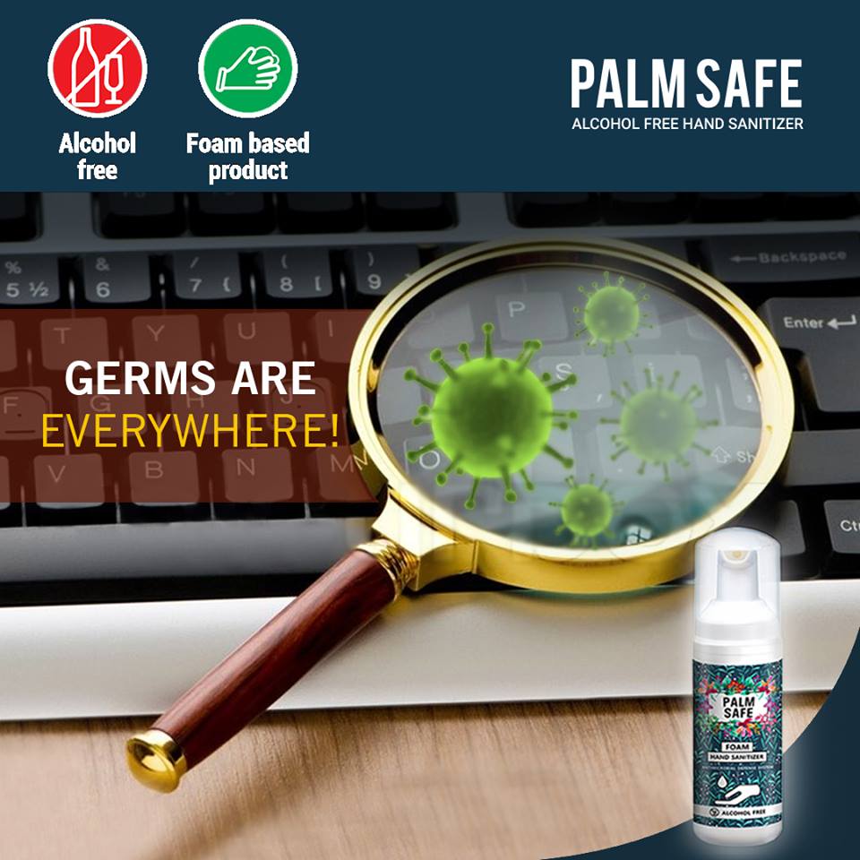 PalmSafe's tweet photo. BE AWARE!
#Germs are everywhere, even in your #workplace . Be safe and live a germ free life. Avail the #foam based alcohol free #HandSanitizer at https://t.co/FQb4R1YT16
#HandHygiene #safety #disease #Peesafe #healthcare #alcoholfree #natural #Sanitize #PalmSafe #hygiene #kids https://t.co/9R8eA7XJgS