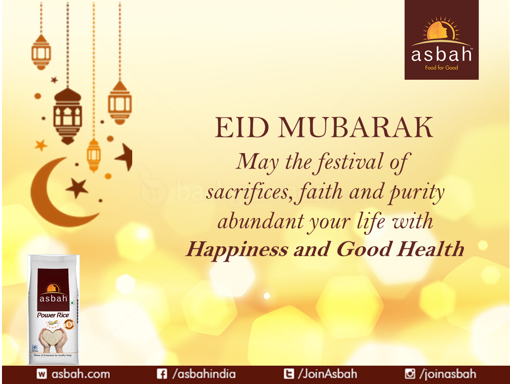 JoinAsbah's tweet photo. May the festival of sacrifices, faith, and purity abundant your life with Happiness and Good Health. #EIDMUBARAK #EidAlAdha #Asbah #FortifiedFood #FoodForGood https://t.co/jjUsMWPM6l