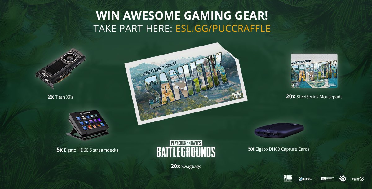 ESL PUBG (@eslpubg) on Twitter photo Enter our <a href="/PUBG/">PUBG: BATTLEGROUNDS</a> Charity Challenge raffle to win awesome gaming gear from our partners! #PUCC #gamescom2018
esl.gg/puccraffle Enter our <a href="/PUBG/">PUBG: BATTLEGROUNDS</a> Charity Challenge raffle to win awesome gaming gear from our partners! #PUCC #gamescom2018
esl.gg/puccraffle