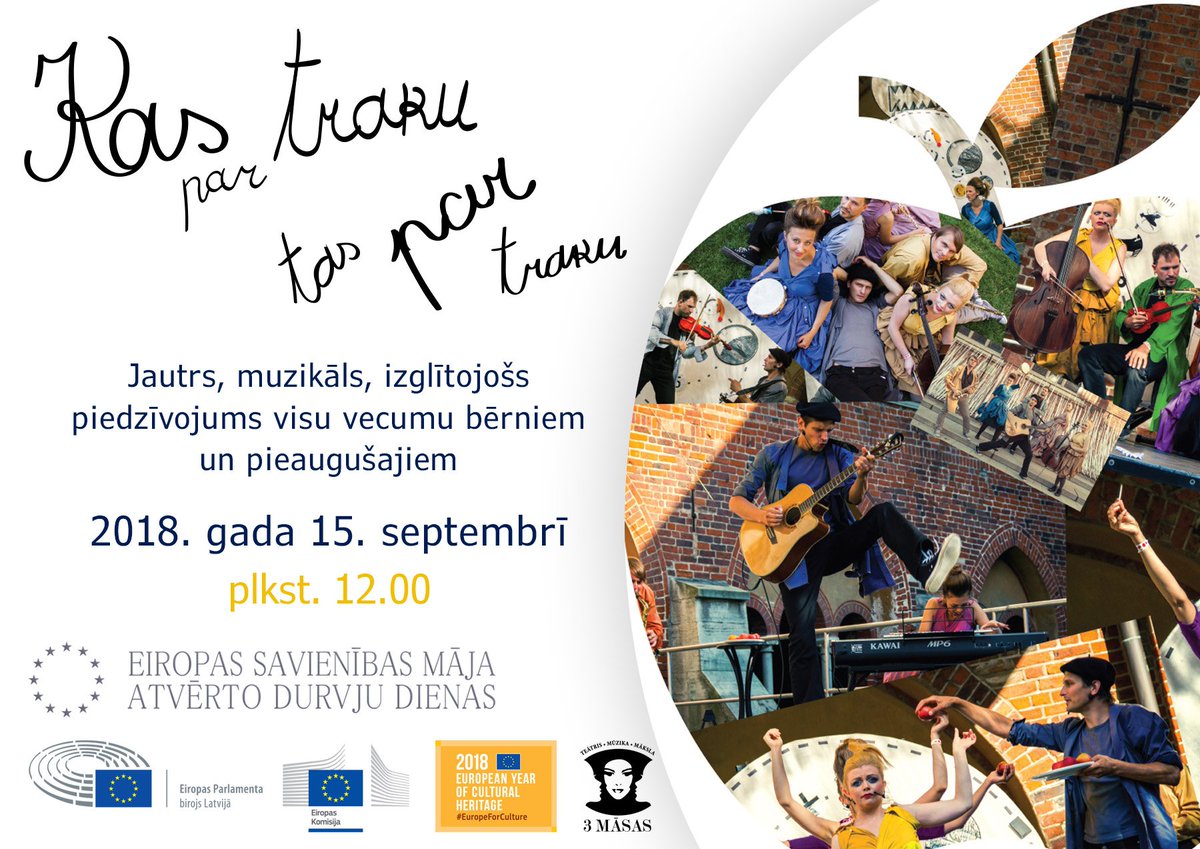 ES_maja's tweet image. Kopā ar @3MASAS ielūdzam uz muzikālu un izglītojošu piedzīvojumu bērniem un vecākiem. Vietu skaits ierobežots! Pieteikšanās, rakstot esmaja@esmaja.lv. Izrāde ES mājā ir bezmaksas. Vairāk: bit.ly/ESmajasADD2018. #EuropeForCulture