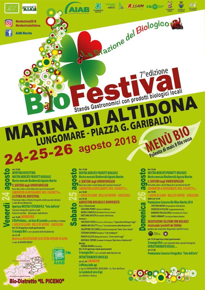 Un appuntamento a cui non si può mancare! Dal 24 al 26 agosto a Marina di Altidona vi aspettano gli stand gastronomici e i laboratori del #Biofestival!