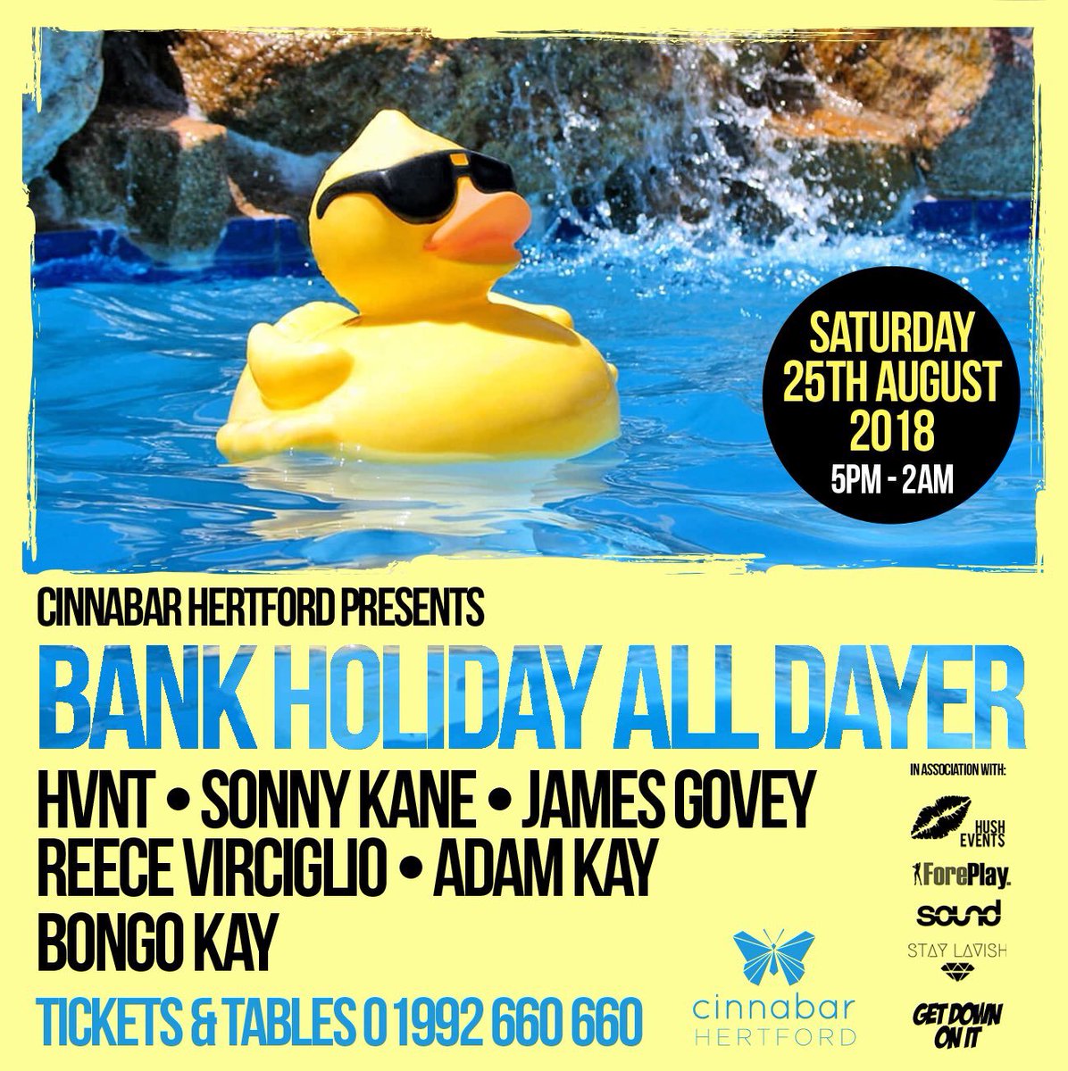 This Saturday we host an All Day Party from 5pm alongside some of the biggest local brands including <a href="/ForePlayEvents/">ForePlay</a> <a href="/S0undSessions/">Sound</a> <a href="/HushEventsUk/">Hush</a> <a href="/staylavishuk/">staylavish</a> <a href="/GETDOWNONITUK/">GET DOWN ON IT</a> 😝🔥

£5 Tickets: Hush.glistrr.com/e/35 

Tables/Info: 01992 660660 📲