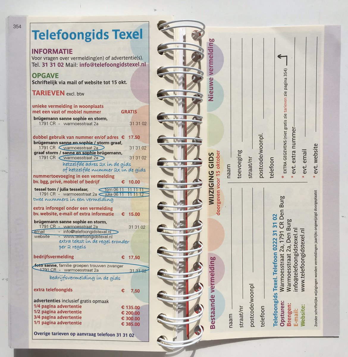 Verhuisd, nieuwe woning op texel lomen wonen? Wijzigingen Telefoongids Texel kunt u doorgeven tot 15 oktober!