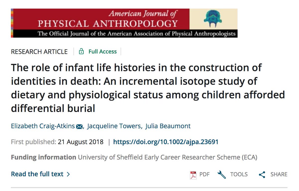 Life histories of children given special burial treatment based on incremental isotope data - my new paper in @PhysAnth with @BradToothFairy now on early view! Thanks to @sheffielduni for Early Career funding support. @UniShefArch