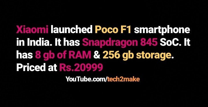 Tech2Make's tweet photo. #tech2make #xiaomi #pocof1 #india #snapdragon #qualcomm #smartphone #oneplus6 #redmi #android #miui #techlover #techno #technews #technology https://t.co/rURnPjmc02