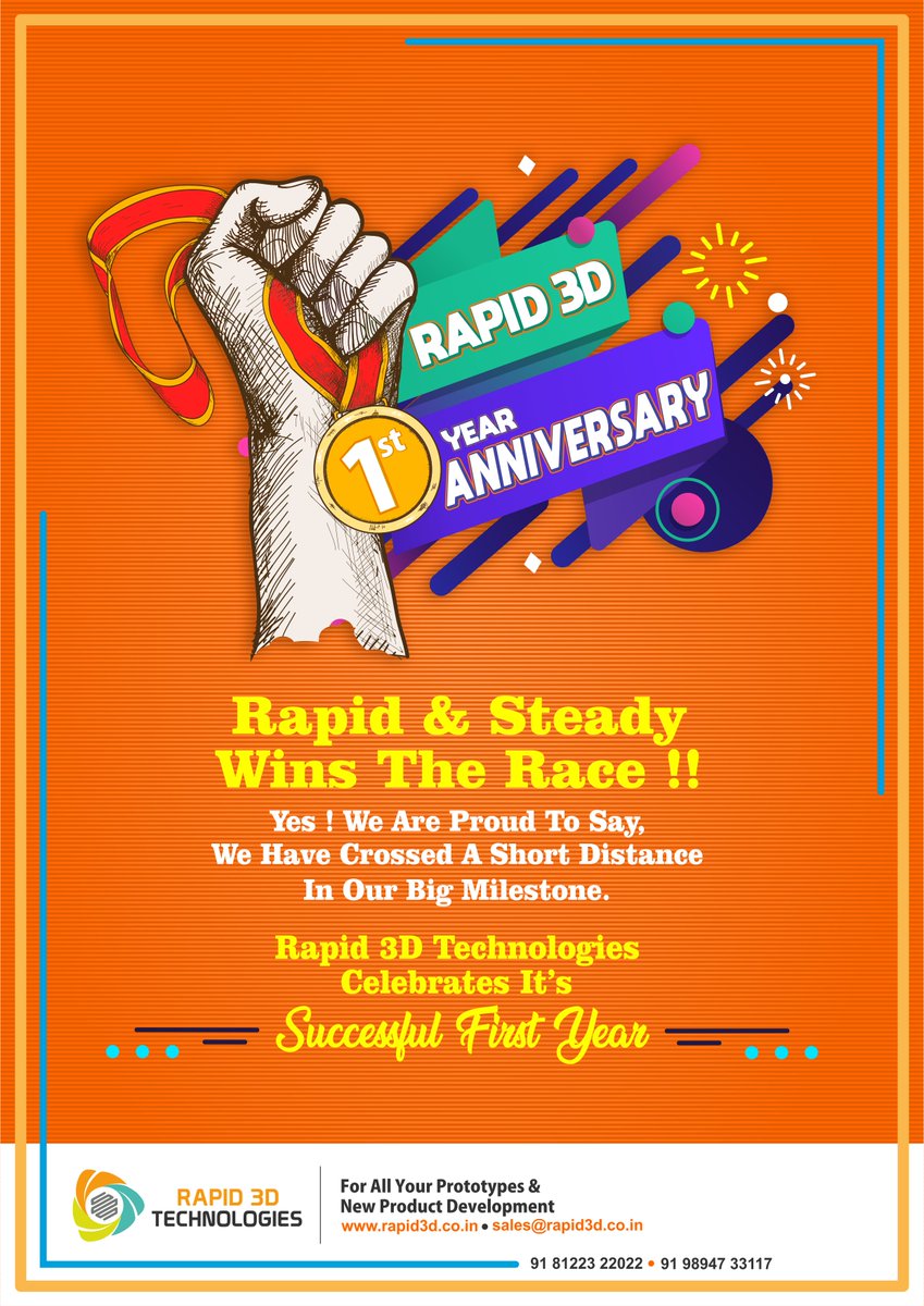 rapid3dtechcbe's tweet photo. Coming together is the beginning, 
Keeping together is process, 
Working together is success.! We Thank everyone who were all part of our successful journey as we celebrate our 1st Anniversary.! #3dprinting #3dprintingindia #3dprintingcoimbatore #shapeyourdreams #365daysjourney https://t.co/4npyOEMPfd