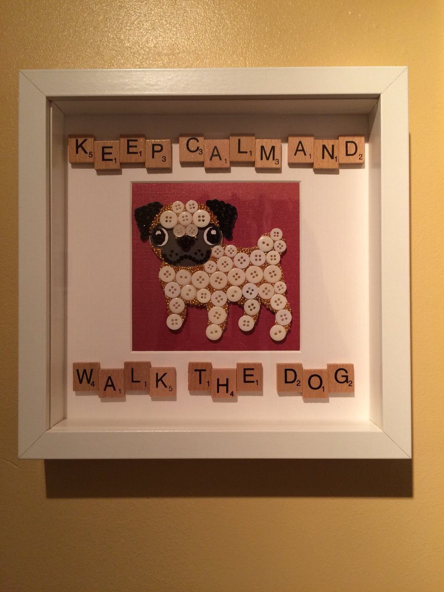 anniesframes's tweet photo. Keep calm and walk the dog 🐶 #handmadebyme #HandmadeHour #Hobbycraft #pug #doglovers #frames #gifts @Hobbycraft_SOL @CraftersCompUK @directorycrafts https://t.co/Gwzo6C1UWC