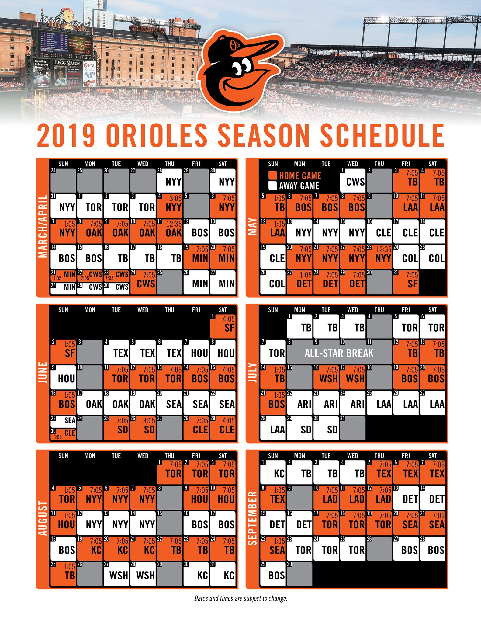 Baltimore Orioles Printable Schedule Customize and Print