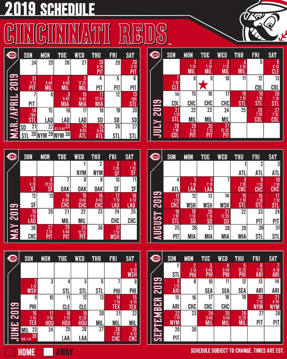 Cincinnati Reds on X: Here is your 2019 #Reds schedule. You may now plan  your lives accordingly. 🔴 Viewable:  🔴 Printable:    / X