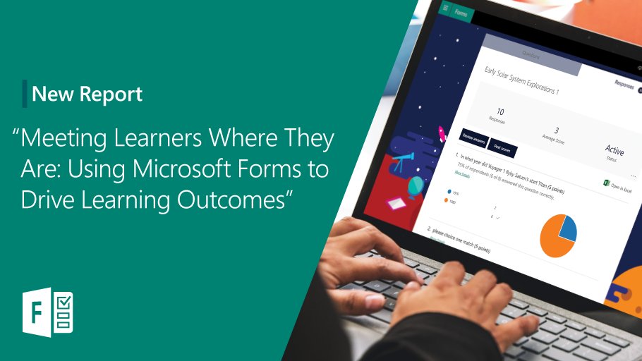 MicrosoftEDU's tweet photo. How do teachers use Microsoft Forms to drive learning &amp; #pedagogy? We partnered with @DigitalPromise &amp; were inspired! Teachers use Forms for formative assessments, differentiating instruction, parent communication, &amp; much more. Learn about #MicrosoftForms: https://t.co/gcZ9kLpokX https://t.co/drO5UPZuCs