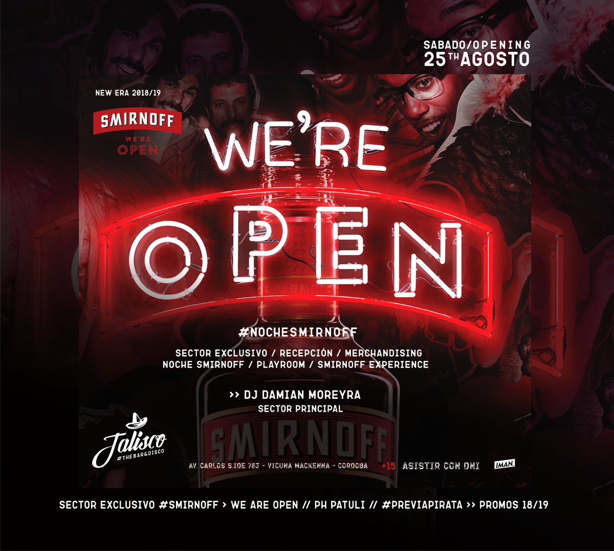 JaliscoMackenna's tweet photo. >> SABADO 25/08 *NOCHE SMIRNOFF* #WeAreOpen #SmirnoffExperience #SectorExclusivo #merchandising /// #TheBarJalisco 》•Previa Exclusiva• PreviaPirata☠》#Promo18 #Promo19 >MesasVIP [ Hace tu Reserva/Combos+ Vip+Entrada ]. // Dj Damian Moreyra / Ph Patuli >///+15/// https://t.co/vVR6Klyubr