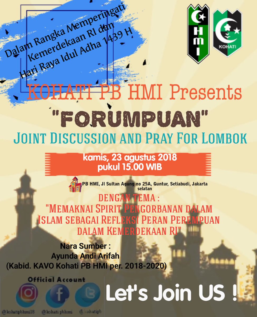 Proudly present: Kajian Mingguan Kohati PB HMI (Program Bidang Kavo dan Tikom). yang tidak sempat hadir, ikut via live IG yah @kohatipbhmi18. Cc <a href="/SFSiagian/">SFS</a> <a href="/Mutya79098407/">Mutya Gustina</a> <a href="/LishaArif/">Lisha Arief</a> @PermataNit <a href="/windygabara/">dreamer</a> <a href="/AndiArifah/">Andi Arifah</a> <a href="/evaenha/">Eva Nurpadilah</a>
