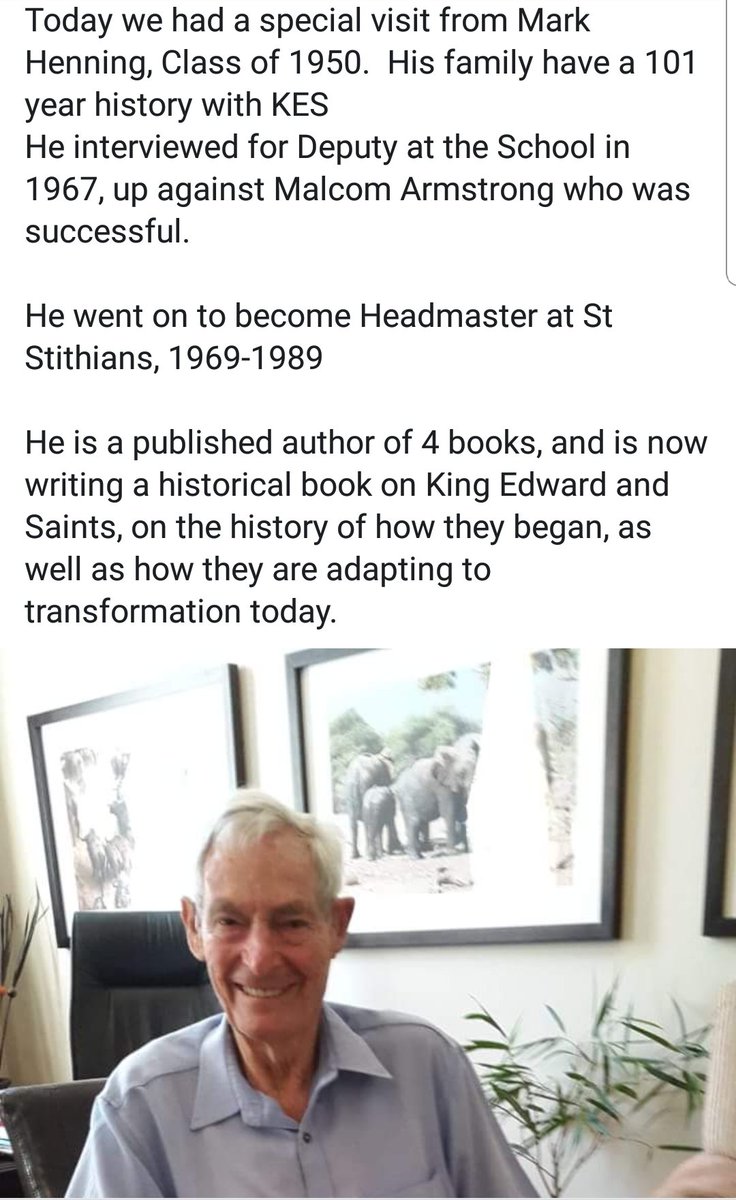 #RedArmy <a href="/KingEdVIISchool/">KES</a> had a very special visit today by Old Boy Mark Henning, Class of 1950. We look forward to his next book based on the history of KES &amp; <a href="/zasaintsbc/">Boys' College</a> and educational transformation at these top schools #redclass #redleader #educationalpioneer #changemakers
