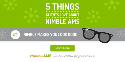 What's so great about <a href="/NimbleAMS/">Nimble AMS by Community Brands</a>? We can give you 5 good reasons! Learn for yourself and your #association. Watch this webinar why Nimble is the right choice > > > bit.ly/2AWo6r5 #AssnChat #LoveNimbleAMS <a href="/Comm_Brands/">Community Brands</a>