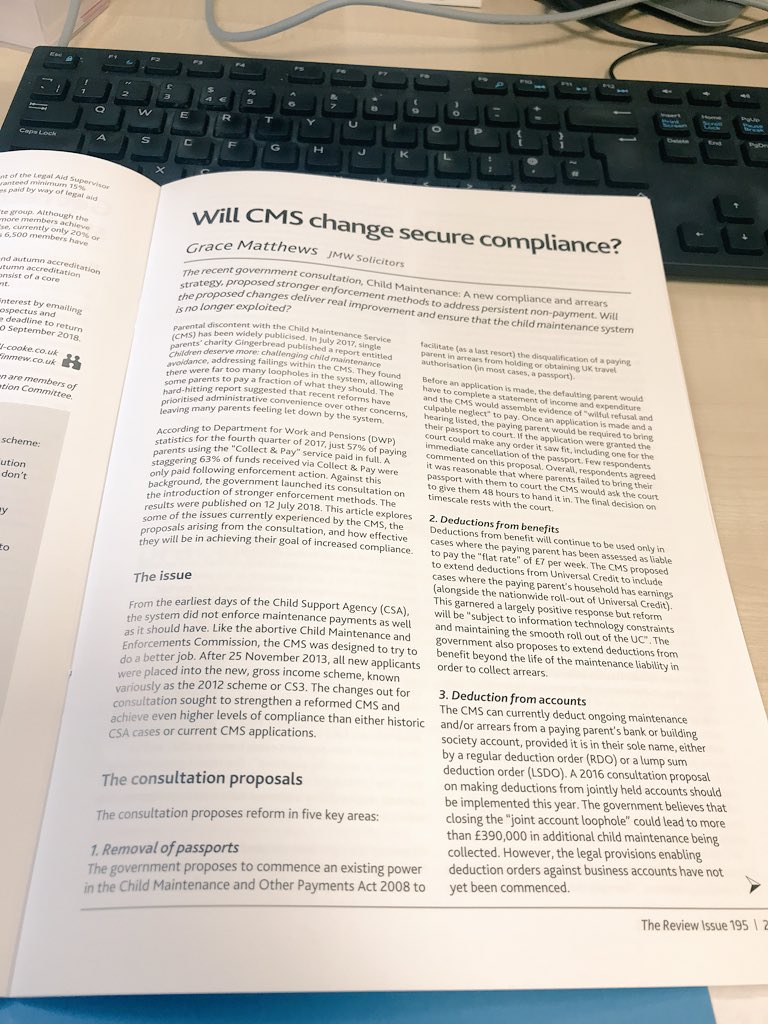 Super excited to see my first article published in the @ResFamilyLaw review this month! Will the CMS changes secure compliance? See more at learn.resolution.org.uk/mod/book/view.… (log in to view) #familylaw #childmaintenance