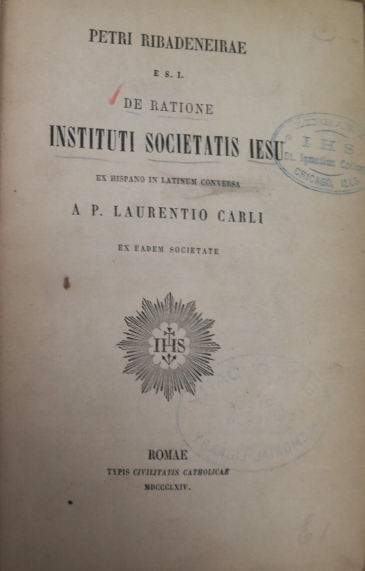 JesuitProject's tweet photo. Pedro de Ribadeneira was one of the first generation of Jesuits, first biographer of St. Ignatius, and editor of the Institutes, here in an 1864 edition collected by the Chicago Jesuits. https://t.co/OdOSSfQCHm @LUCArchives https://t.co/vRTBxjhFoG