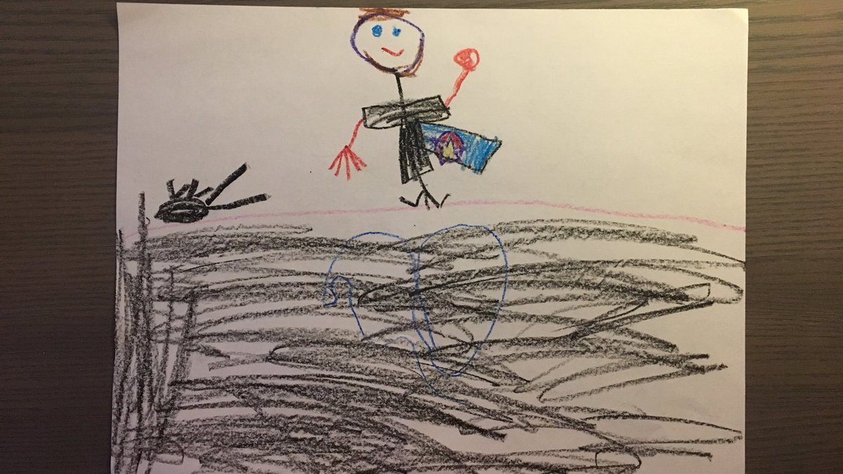 BauceSauce's tweet image. Yes, Parenthood is largely a folly that depletes you of your essence and expedites your descent into madness… but every now and then it’s Good. I got a bug out of the house this morning so my oldest daughter drew this picture of me &amp;amp; put it in my briefcase.