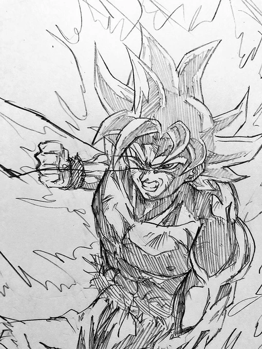 #RTした人の画像欄覗いて素敵絵を私の絵柄で描いてもいいですか 
@Fuzitaro_goku さんの身勝手悟空描かせて頂きました!
とても難しい構図で、カッコ良かったです!
少し影がごちゃごちゃしていて、すいません😓 