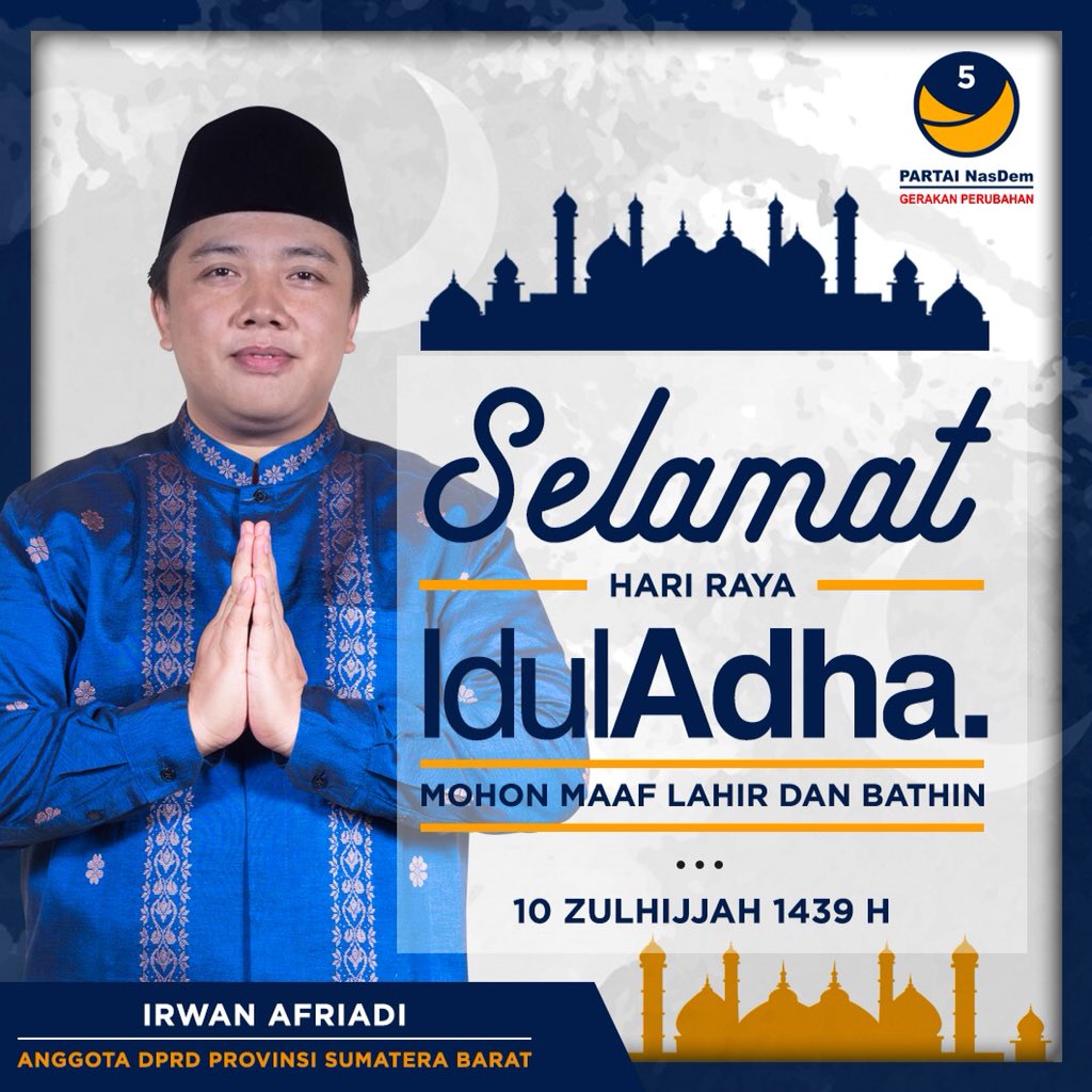 Irwanafriadi01's tweet photo. Selamat Hari Raya Idul Adha 10 Zulhijjah 1439 H. 
@Official_NasDem @Fraksi_NasDem @taufikbasari @pranandapaloh @martinmanurung @adityawilly @citraalifikri @InfoSOLSEL @nofrins https://t.co/EIgbWJKdIH