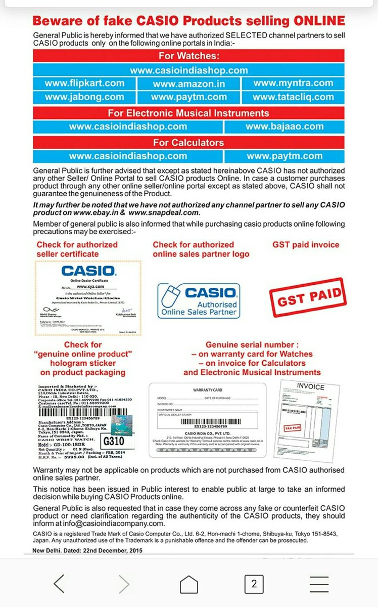 casio authorised online sales partner