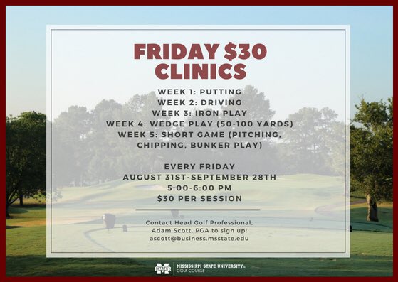 HailStateGC's tweet photo. We are excited to offer so many opportunities to enhance your game this fall! Swipe to view all the clinics and programs we are hosting and find the right one for YOU!
.
.
.
.
#msugolf #hailstategolf #hailstate #mississippigolf #playerdevelopment https://t.co/sgolRPUA4q