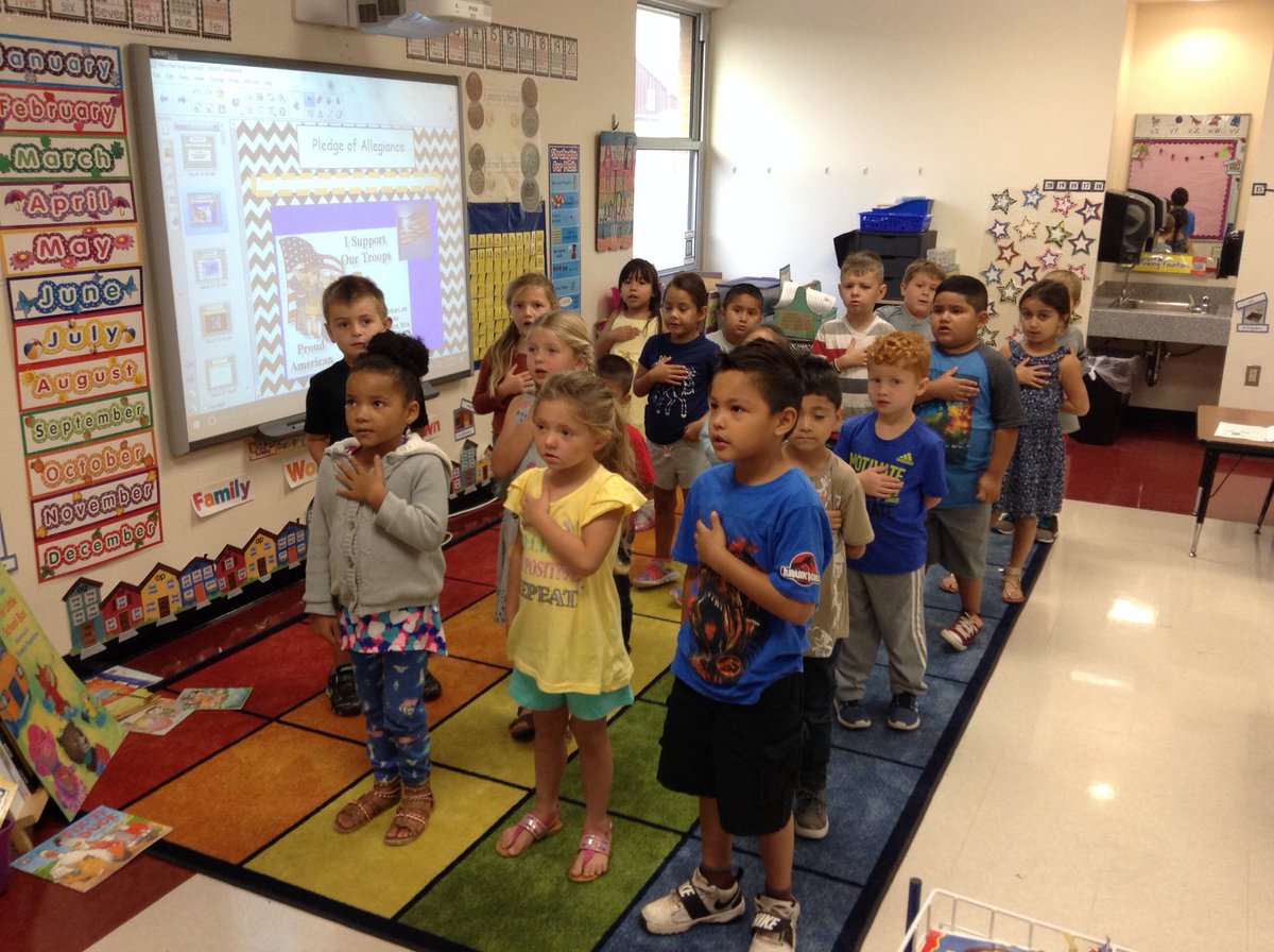 kinderharl's tweet photo. Start the day with a pledge and smile 😀 #nes123. #cpsreds @NES_Principal https://t.co/nkhQTJyscq