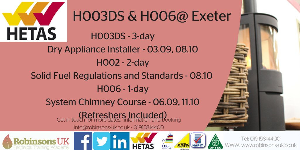 uk_robinsons's tweet image. Dates at our Exeter Centre coming soon for your Solid Fuel training with @hetas_uk #doingitright #doingitbetter don&apos;t miss out....Call Andrea on 01915814400 for booking, more information or more dates