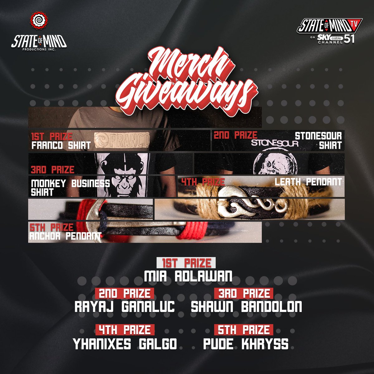 StateOfMindProd's tweet photo. LOOK:

We would like to congratulate all winners of #SOMPGIVEAWAY prizes! Please claim your prize here at our office located at A7 Plaza de Luisa Bldg, Ramon Magsaysay Ave. Davao City.

For those who didn't win, we will be having another giveaway. Stay tuned! https://t.co/1u2ECZ03DV