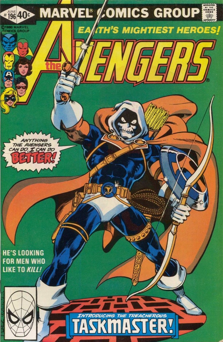 Introducing the treacherous Taskmaster! The cover to The Avengers # 196 by George Perez and Joe Rubinstein.
#thecosmiccomicbookbroadcast #marvelcomics #theavengers #thetaskmaster #georgeperez #joerubinstein