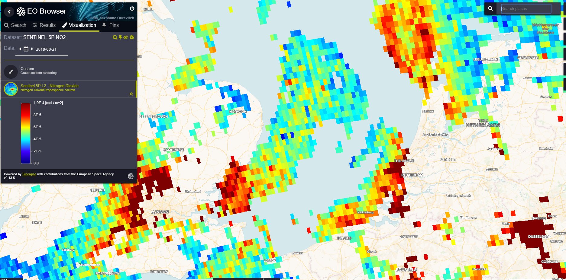 Copernicus Eu Nitrogen Dioxide Levels On 21 August Over London The Rhine Ruhr Metropolitan Region And Southern Netherlands No Comment Other Than Noting That Our Sentinel5p Is Really A Game Changer