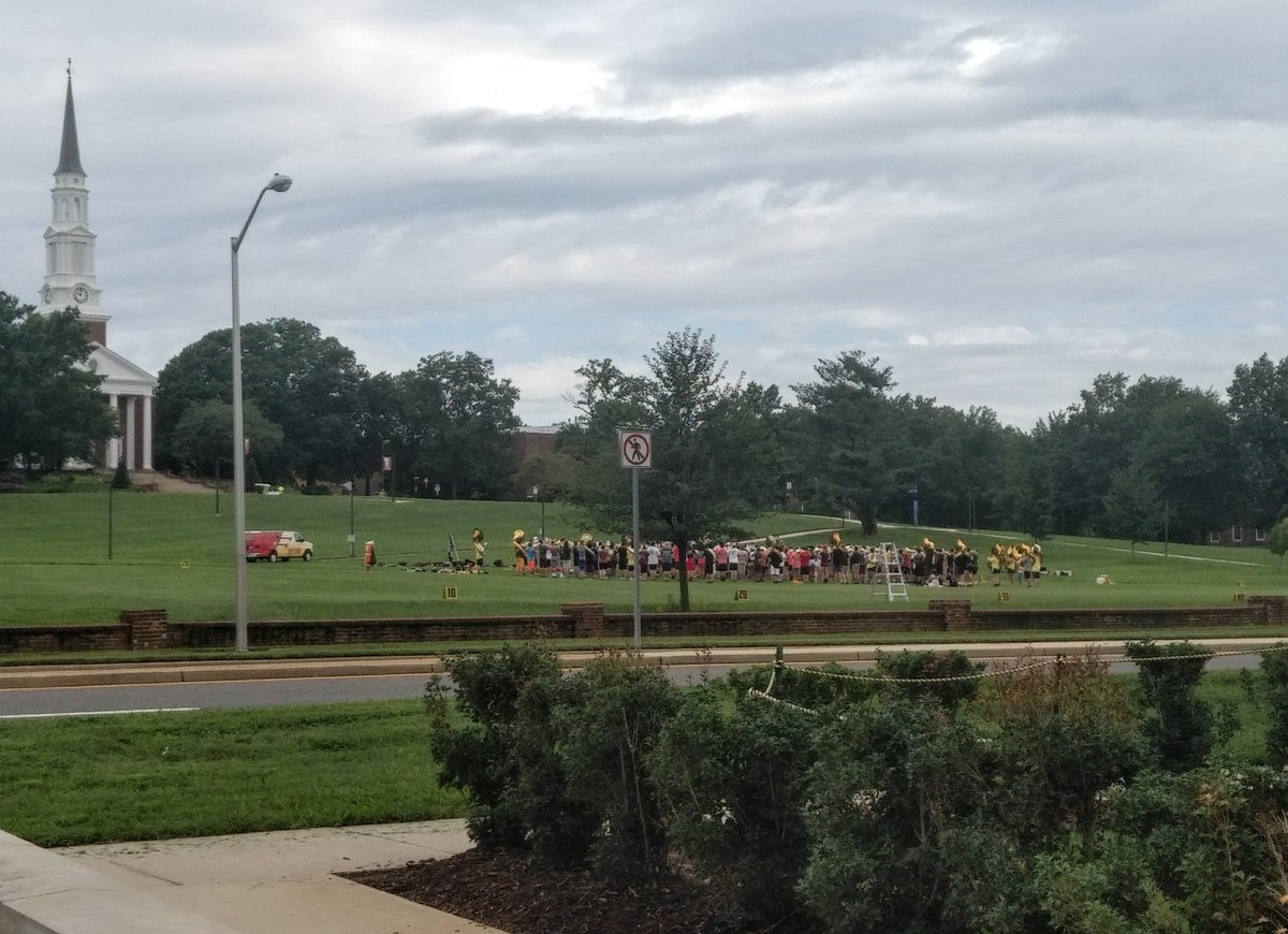 UMPD's tweet photo. How do you know when the school year is about to start? When the @MightySoundofMD and @UM_Drumline take the field for #EarlyWeek to play some sweet tunes. Keep up the good work, you guys are sounding great! 🎶🎼🎺🥁🎷🎶 #Terps #music #UMD https://t.co/IvOAJjpaAi